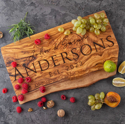 Personalized Live Edge Charcuterie Board – Olive Wood