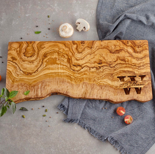 Personalized Live Edge Charcuterie Board – Olive Wood